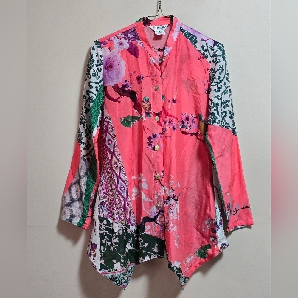 Citron santa Monica button-down floral silk blend blouse size small